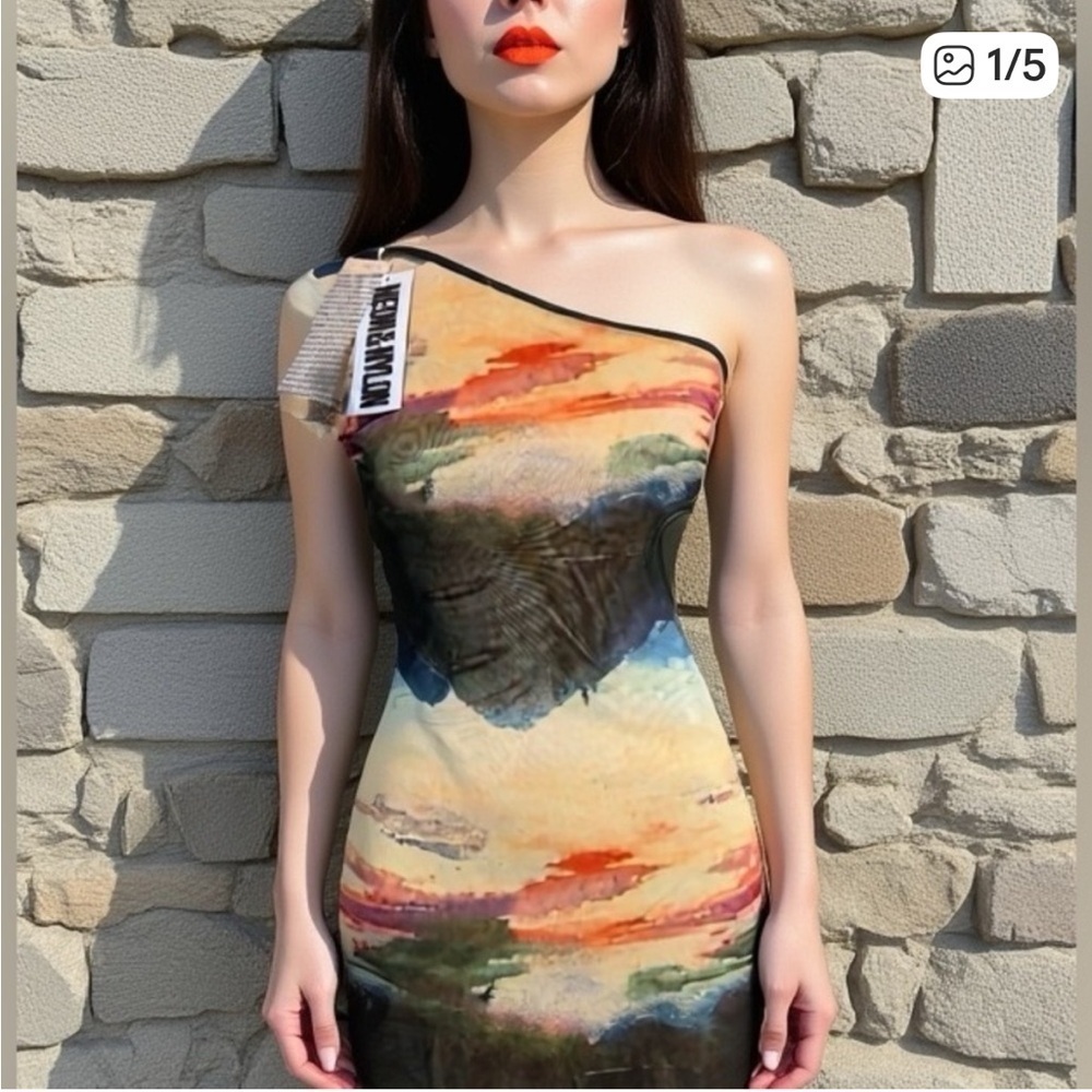 New ONLY Multicolor One Shoulder soft Dress with side hole size small